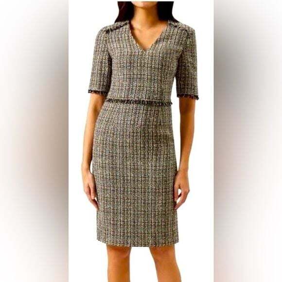 Hobbs London Dresses & Skirts - Hobbs London Jessie Tweed Sheath Dress Short Sleeve Career Fringe Size 6